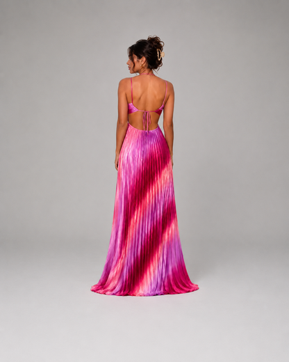Ombré Cutout Pleated Maxi Dress